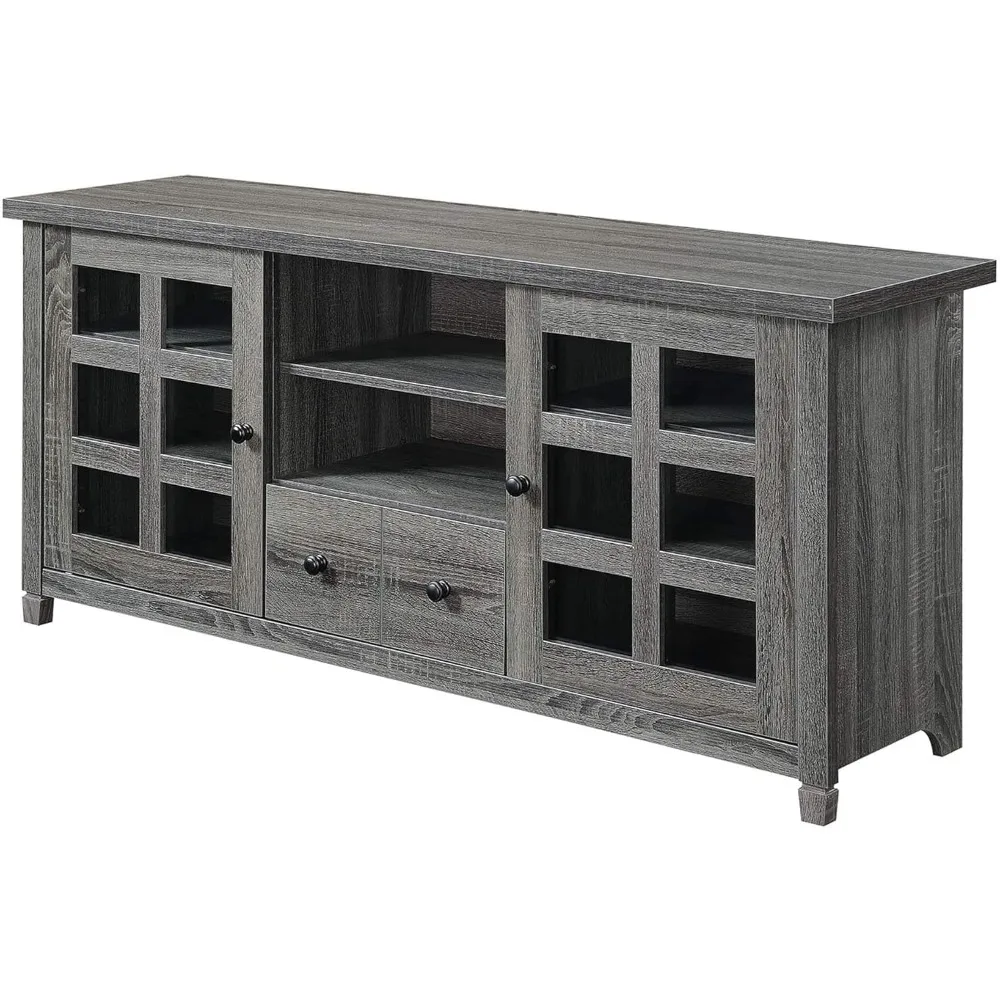 Park Lane 1 Drawer TV Stand with Storage Cabinets and Shelves for TVs up to 65 Inches, Weathered Gray