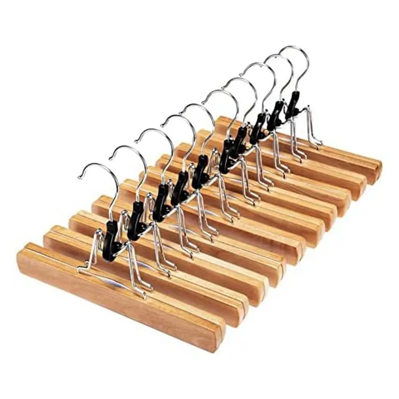

ПРОФЕССИОНАЛЬНОЕ ИСПОЛЬЗОВАНИЕ - Деревянные вешалки для брюк, 10 штук, нескользящие вешалки для брюк с поворотным на 360 градусов крючком механизмом, вешалки для юбок, джинсов.