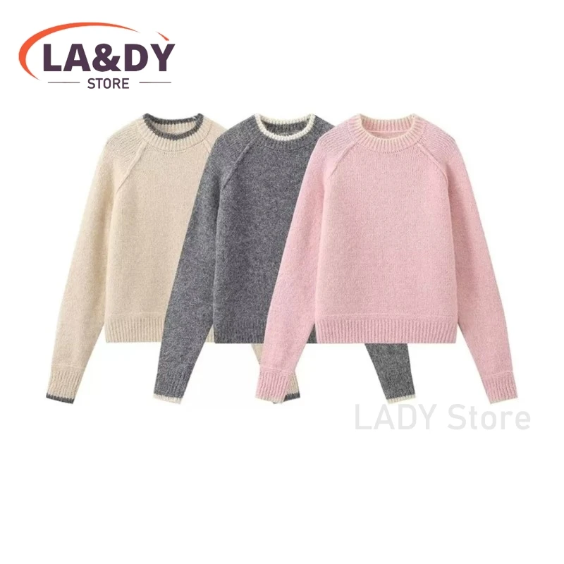 Knitwear Sweater Woman 2024 Fashion Loose Simple Versatile Round Neck Female Solid Color Long Sleeve Casual Tops Pullovers