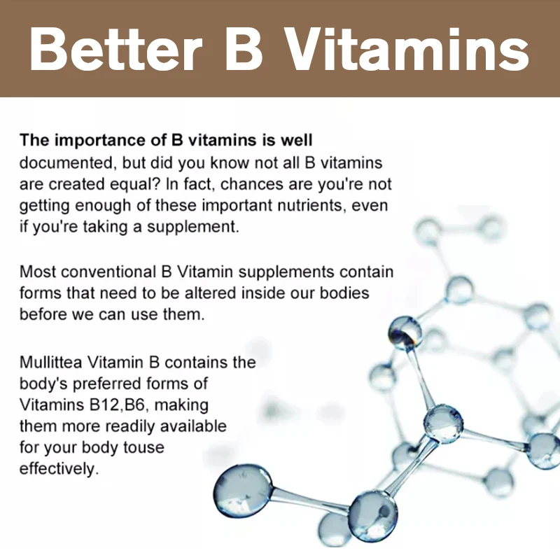 Vitamin B Capsules, Vitamin C and Folic Acid - B12, B1, B2, B3, Vitamin B5 Pantothenic Acid, B6, B7, B9 - Nervous System Support