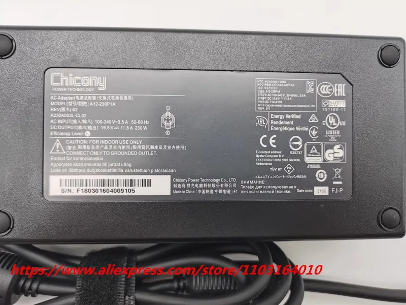Replacement Chicony A12-230P1A 19.5V 11.8A 230W 4-PIN AC Adapter Charger For MSI GT76 GT62VR GT73VR GE73 Raider Power Supply