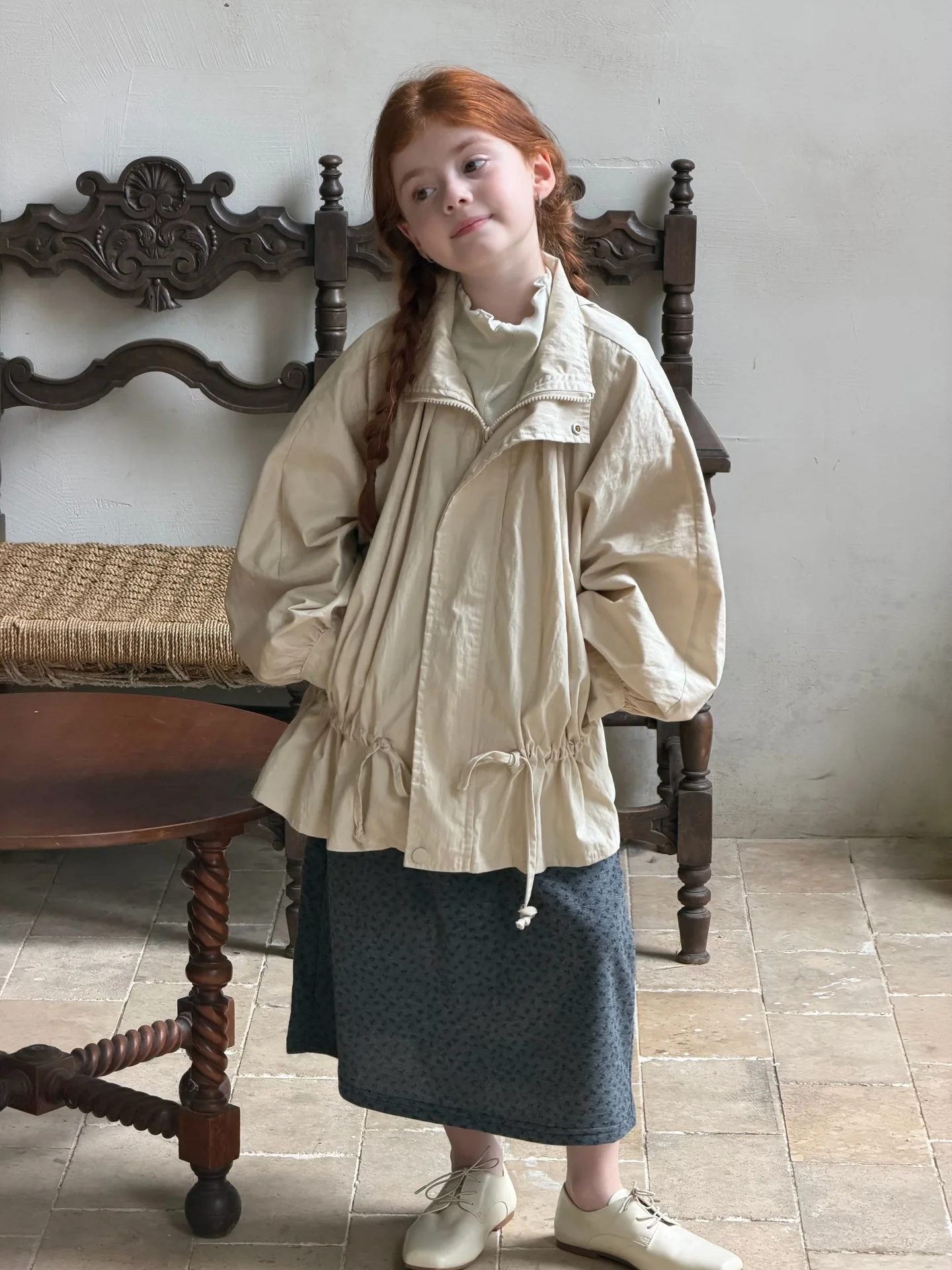 Korean Children's Clothing 2026 Autumn New Girls' Coat Solid Casual Medium Long Windbreaker