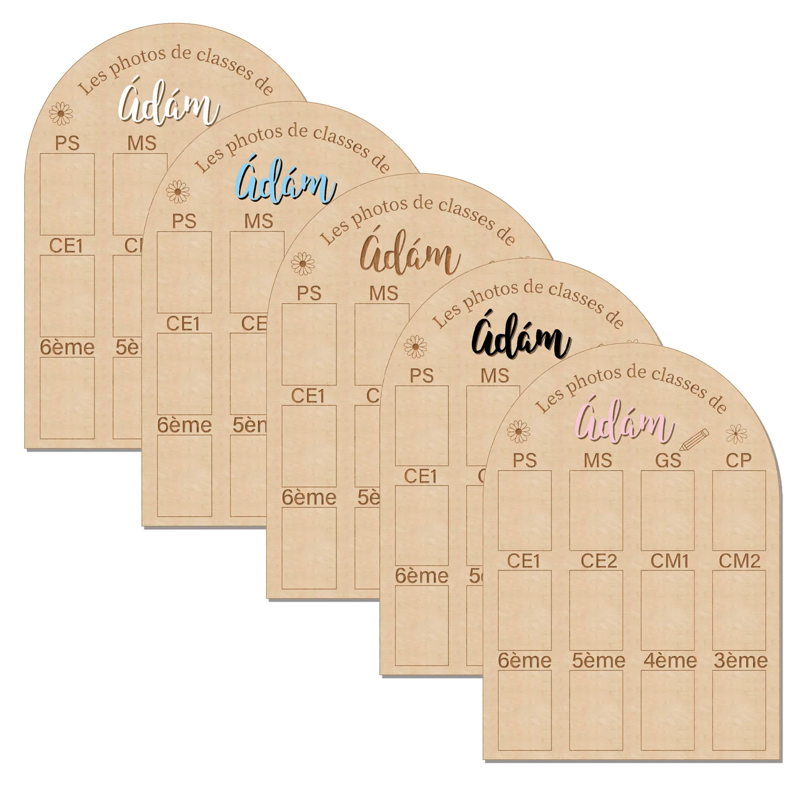 Picture 4: Personalized French School Photo Board - Wooden 29.5x21cm with 12 Slots, Custom Name like Adám, PS to 3ème, 5 Color Options
