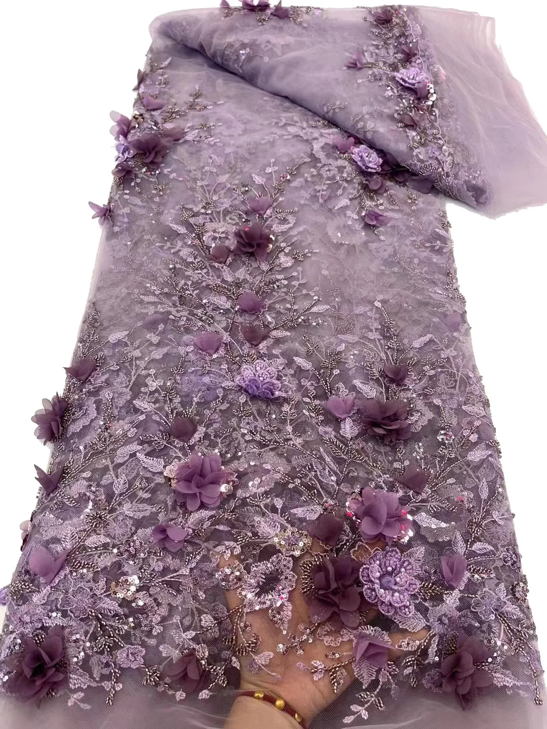 

2024 New Style, 3D Three-dimensional Flowers, Beaded Sequins Tulle Lace, High Quality Fashion Embroidered Evening Dress