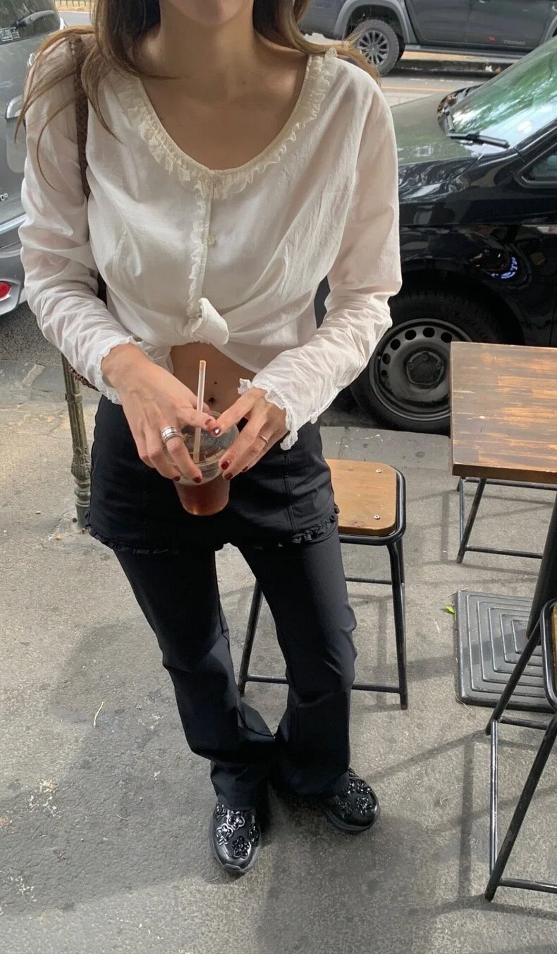 Faionable taille haute pantalons décontractés avec jupe ourlet conception Sli Look tendance pantalon à jambe droite fermeture à bouton pantalons longs