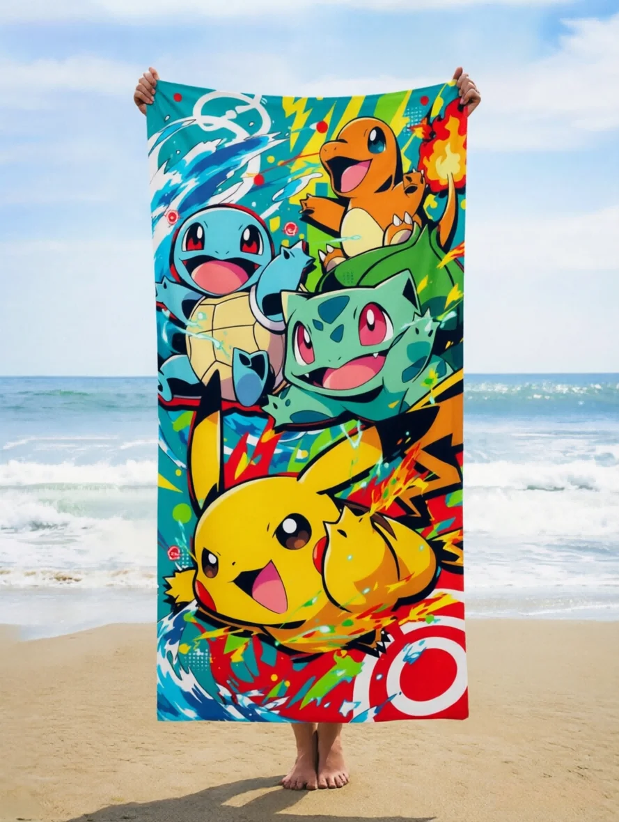1pc Pokémon Beach Towel, Quick Dry, Multi-Use for Beach Pool Gym Yoga Home Travel, Perfect Gift for Friends & Pokémon Fans
