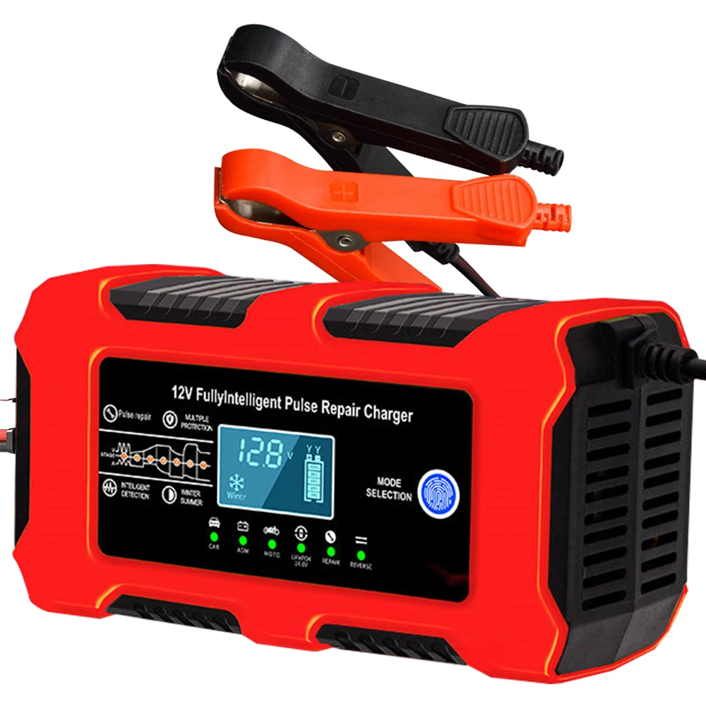 Großbildschirm-Autobatterieladegerät 10A 12V Auto-Motorrad-Batterie-Ladegerät für LKW Blei-Säure-Batterie Smart-Reparatur LCD-Display
