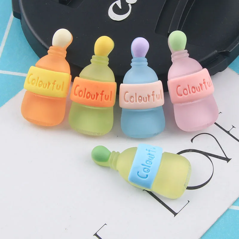 Colorful Resin Feeding Bottle Cabochons Flatback 20pcs Kawaii Frosted Drink Bottles Resin Accessories for Girls Decoration DIY