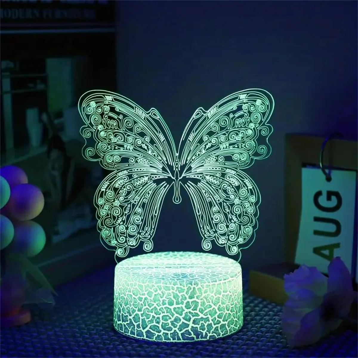 1pc Butterfly 3D Night Light, 3D Optical Illusion Lamp With Touch, 7-Color Changing Ambient Light For Bedroom