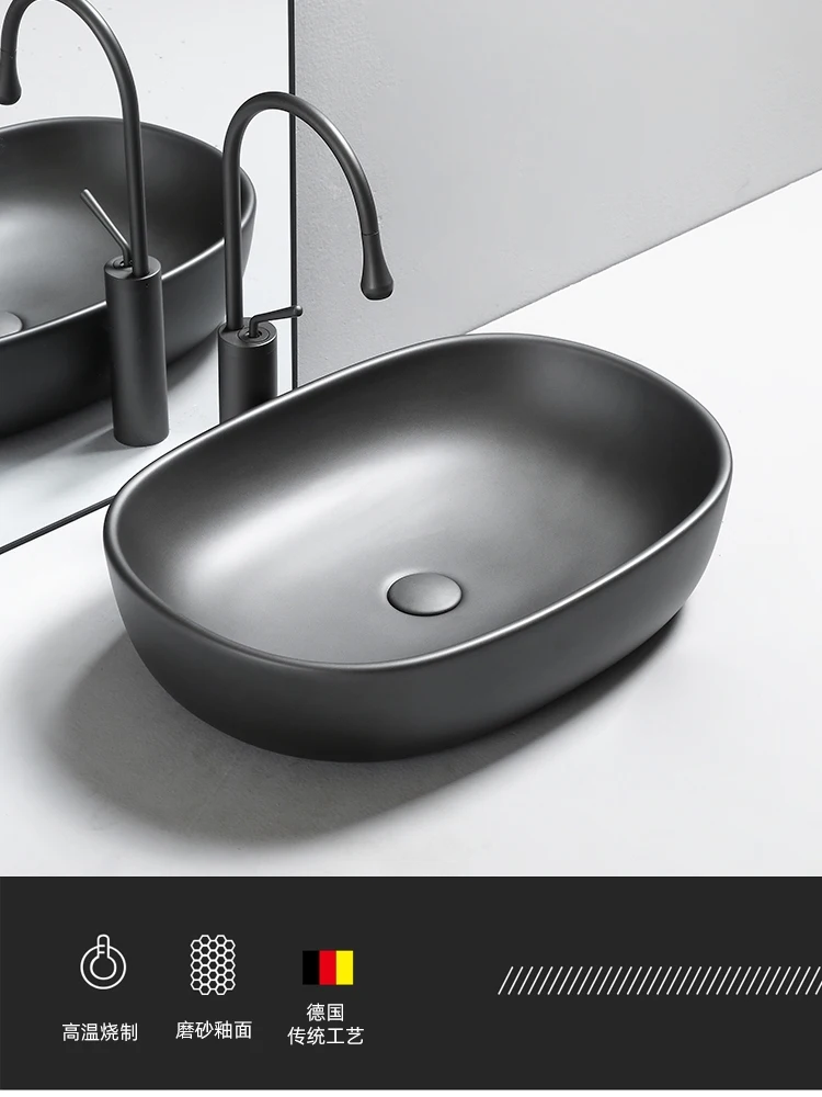 Household wash basin  gray-black ceramic table basin the hotel oval sink the balcony sink tool wash  home decoration