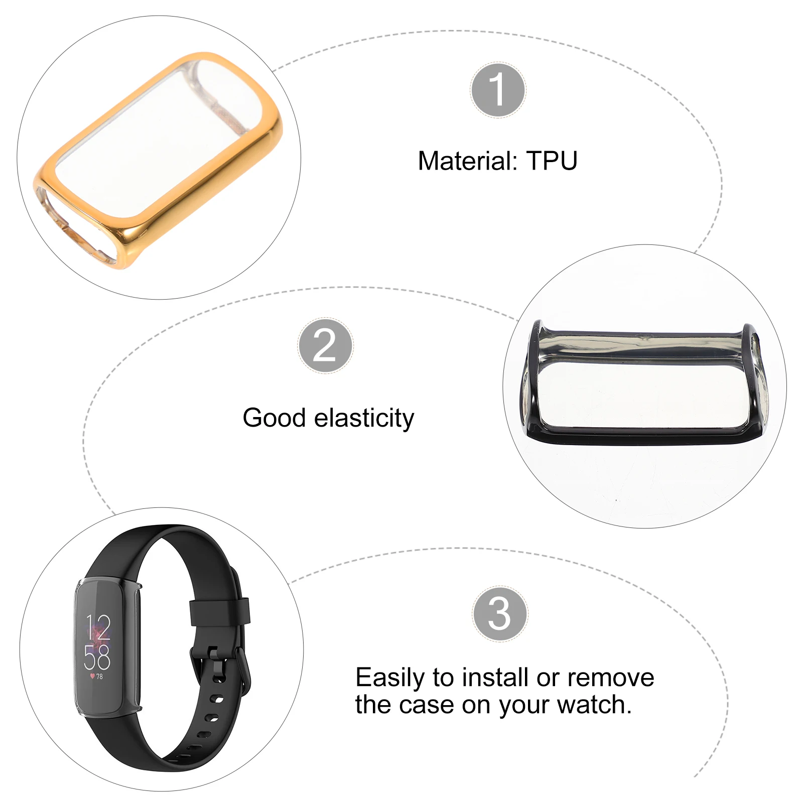 

4 Pcs Watch Protector Silver Edged Frame TPU Protective Case Cover Watch Decor Durable Practical Fashion Beautiful