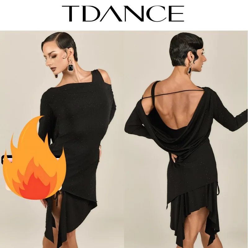 

Customized TDANCE Latin Practice [Hot Diamond Back Swinging Collar Slant Top] Adult Dance Dress Paired with Hoodie GL-202