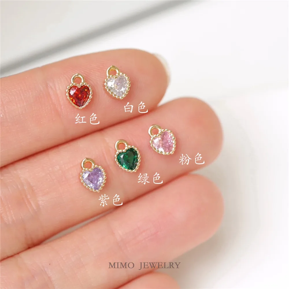 

Micro Inlaid Zircon Mini Colored Small Heart Charm Pendants 14K Gold Plated Brass Jewelry Making Supplies Diy Accessories M-477