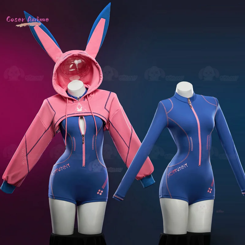 

MOBBUNNY Women's Dva Derivative Sexy Lingerie Tight Sportswear Cyber Style Bodysuit with Hooded Short Jacket