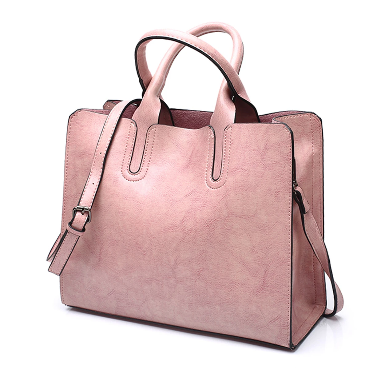 Simple and Elegant Retro-Style Oil-Wax Texture Luxurious Versatile Shoulder/Crossbody/Tote Women's Bag