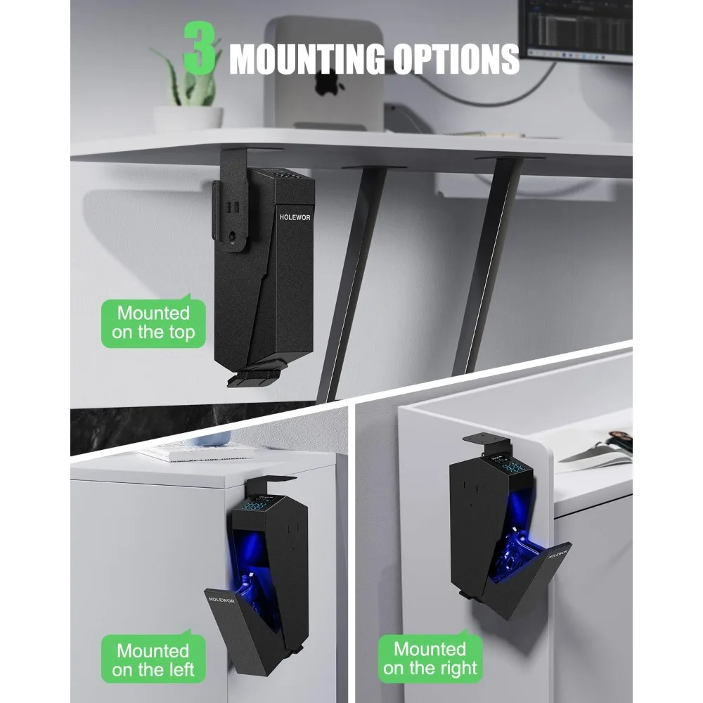 Gun Safe, Pistol Safe Quick Access Drop Down Bedside Gun Safe Single Mount Handgun Safe for Desk Nightstand