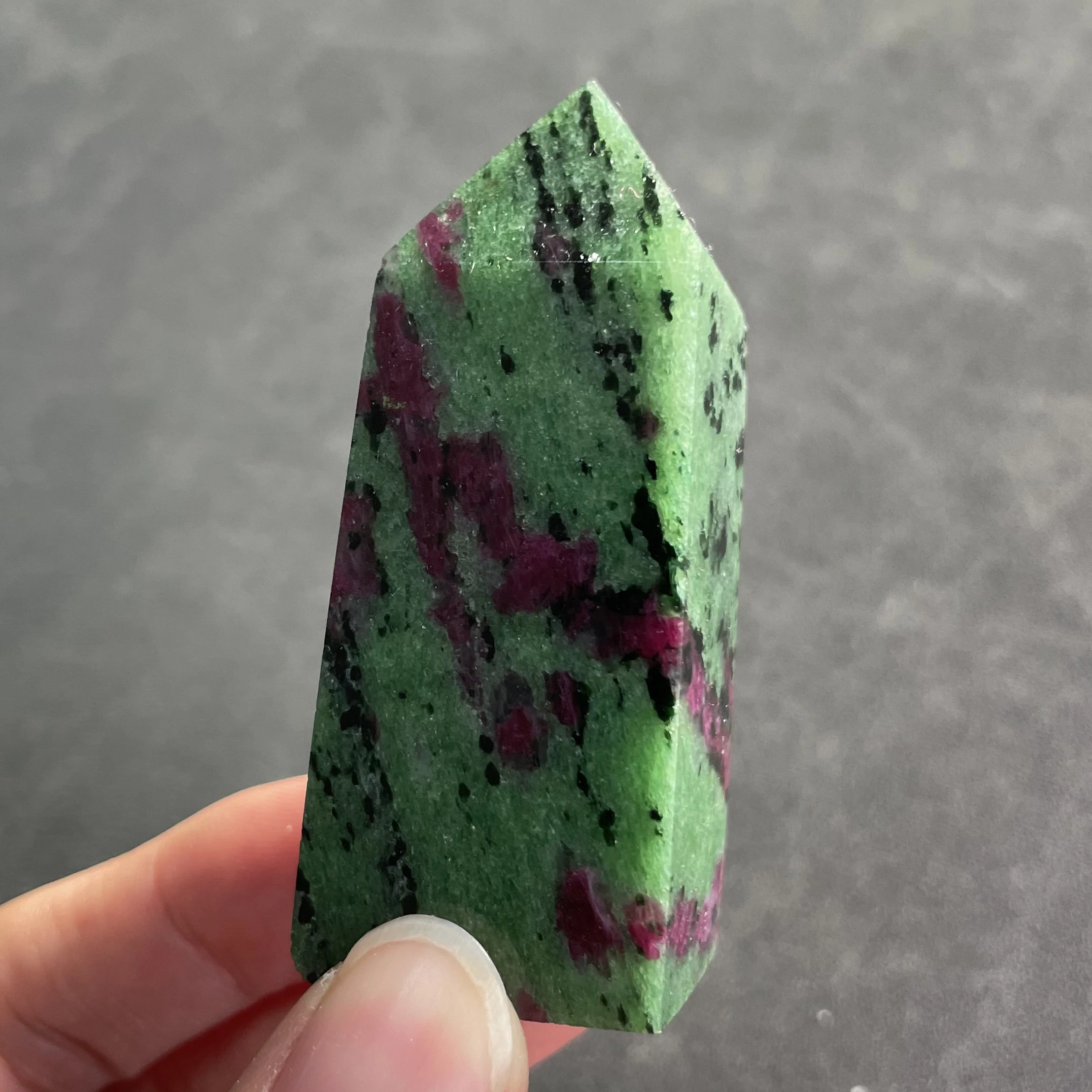 Natural Stone Ruby Zoisite Tower Green Crystal Wand Point Reiki Healing Gift Room Decor Obelisk