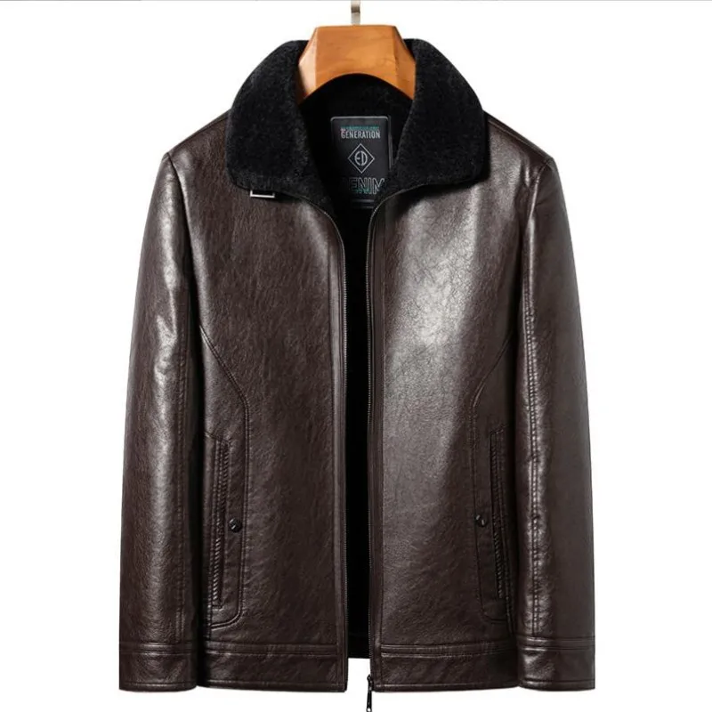 

2023 Autumn And Winter Men's High End Natural Leather Coat Lamb Fur Collar Middle Aged And Youth Jacket Business Casual Wear