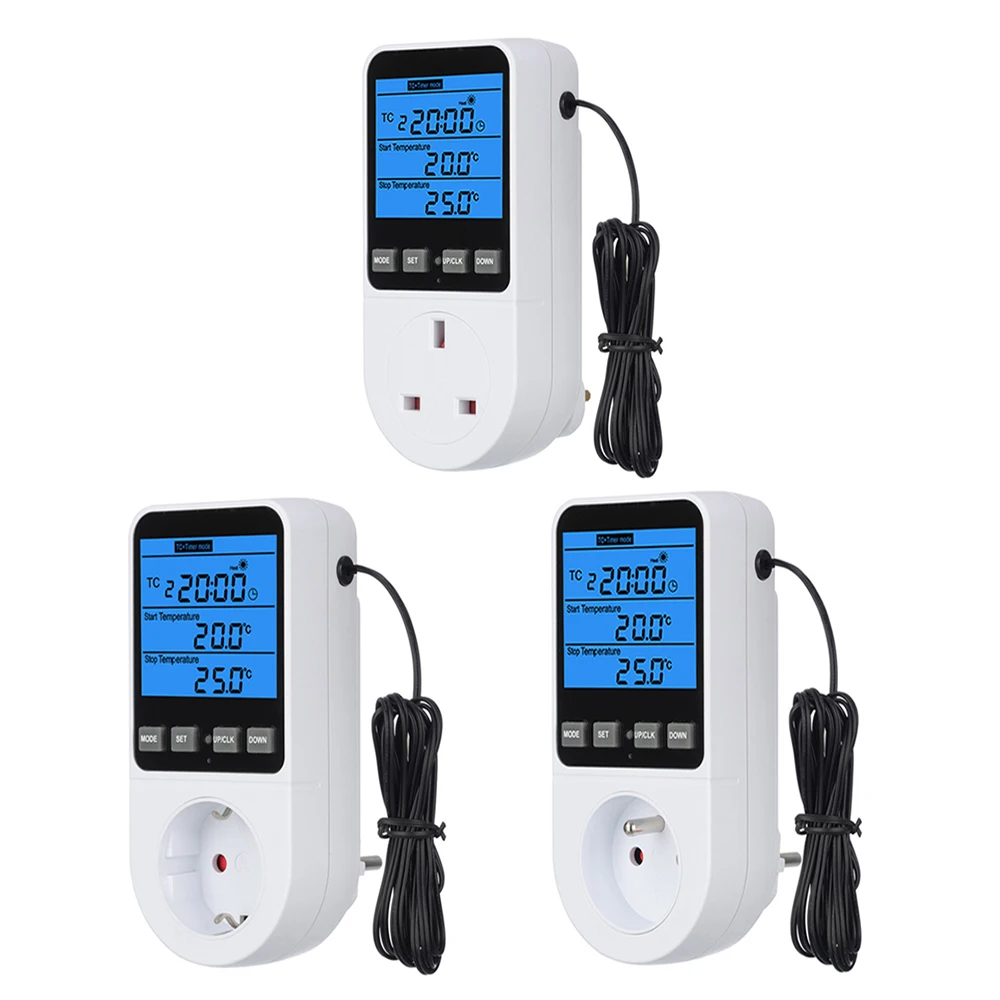 

EU/FR/UK Plug LCD Digital Thermostat Temperature Controller Socket Outlet Heating Cooling Adjustment with Timer Switch Regulator