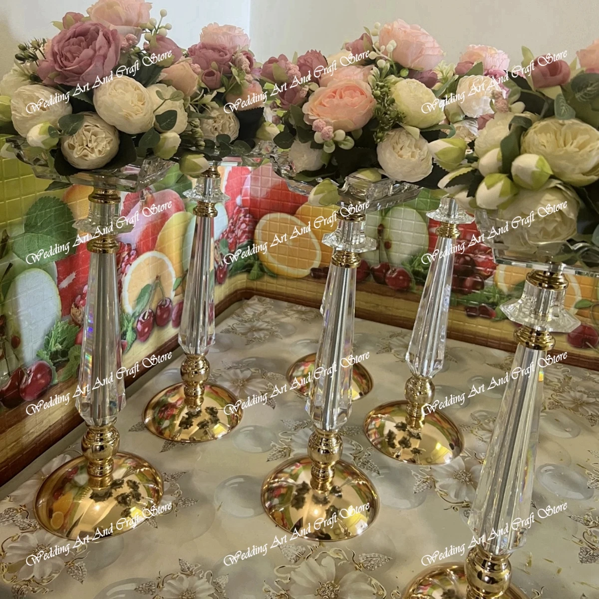 10pcs(40cm to 100cm tall)Tabletop Flower Arrangement Gold Wedding Centerpieces for Tables Crystal Flower Stand Gold Floral Vases