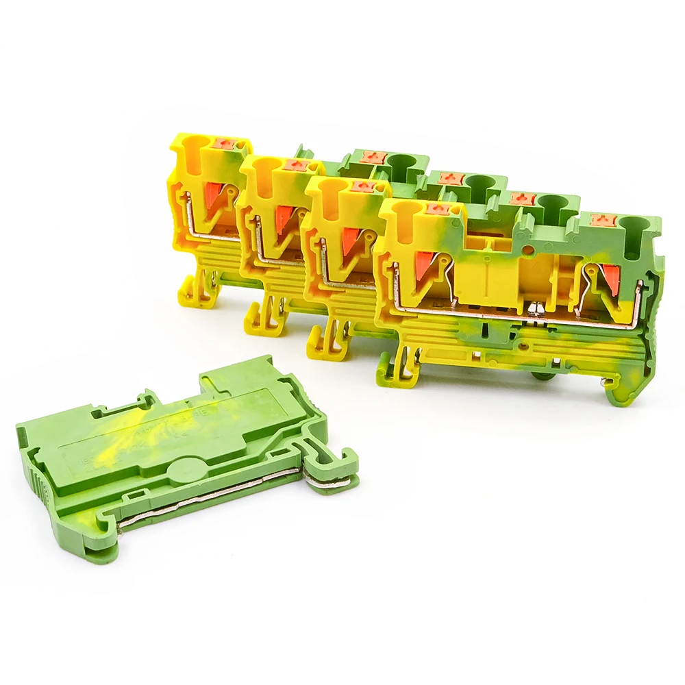 10Pcs PT 2.5-PE Grounding Terminal Block 2.5mm² DIN Rail Compact Spring Clamp Reliable Electrical Wiring