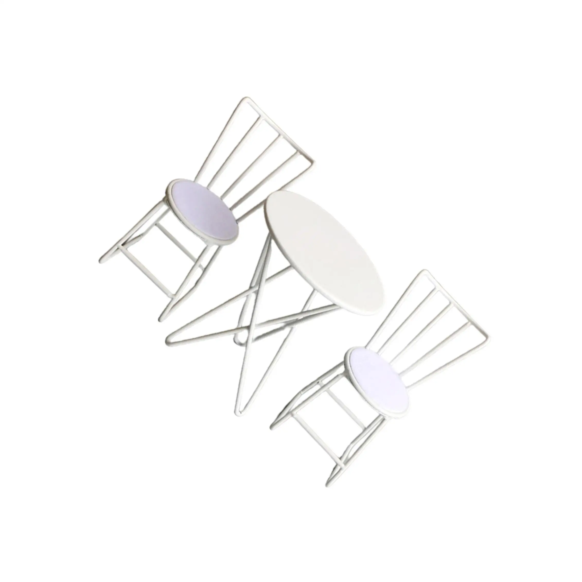 

Dollhouse Miniature Chairs Set with Round Table 1:6 Scale Furniture White