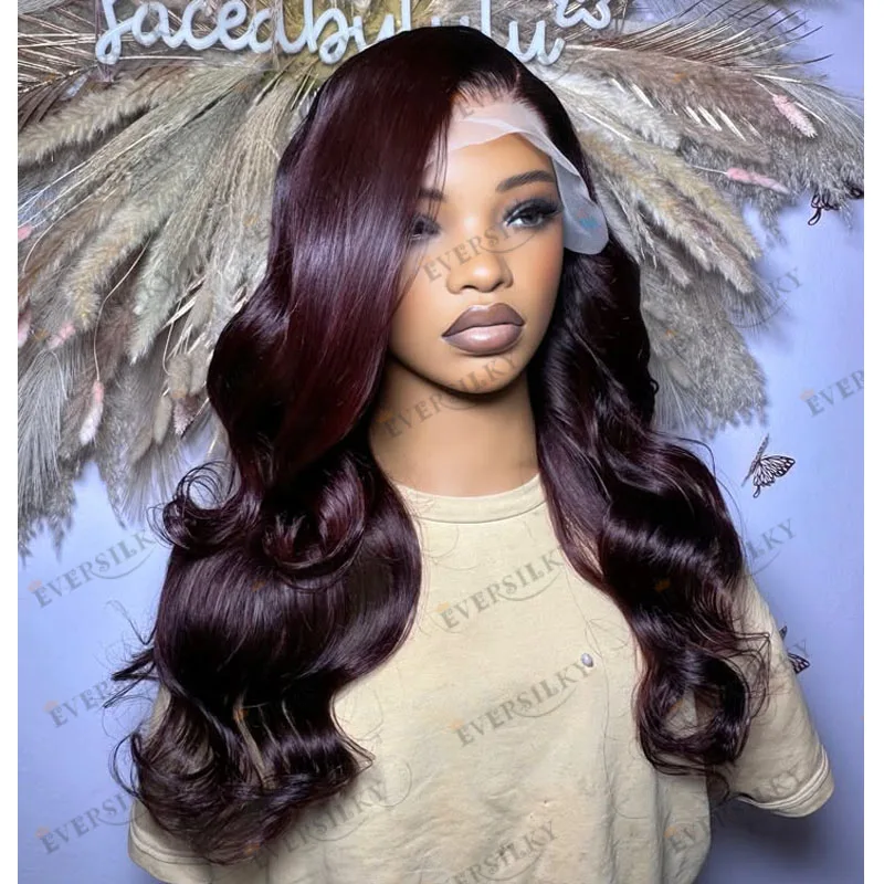 Long Wavy Dark Wine Blonde Side Part Unprocessed Human Hair 13x6 Lace Front Wigs for Black Women Natural Hairline Lace Wigs