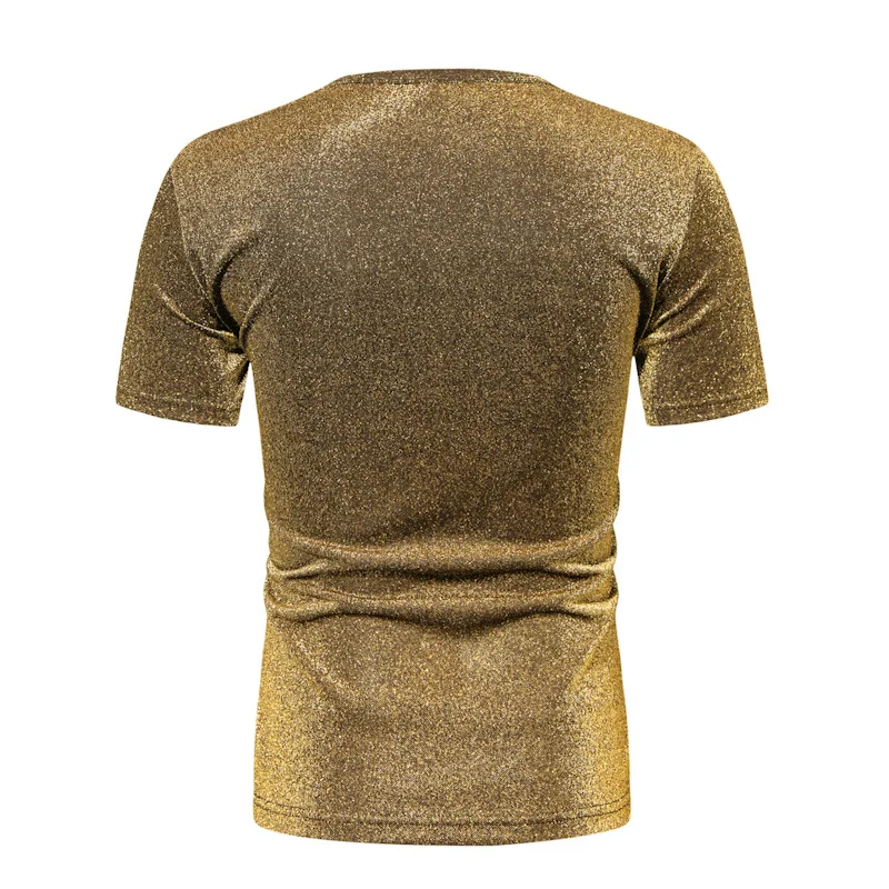 Mens Shiny Gold Sequin Glitter T Shirt 70s Disco Party Dance T Shirts Hip Hop Streetwear Casual Short Sleeve Tee Shirt Homme XXL