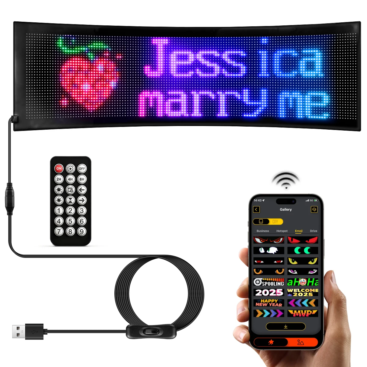 Multifunctional LED Matrix Pixel Panel Bright Smart LED Display Screen Flexible RGB Scrolling Text Animation Bluetooth Car Light