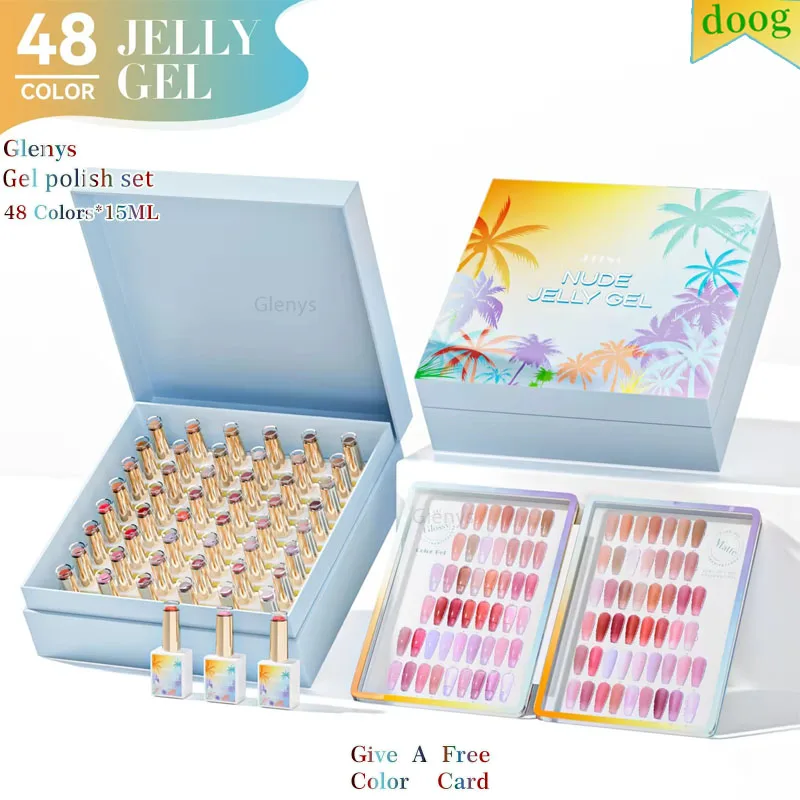 Glenys 48 Color Ice Skin Crystal nail polish Gel Popular New Semi Permanent Soaking gel Nail Art Varnish Study Kit 15ml