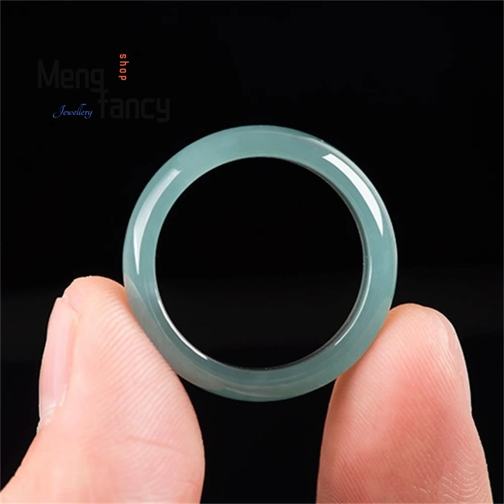 Natural Old Pit A Jadeite Blue Water Ice Jade Couple Promise Ring Exquisite Luxury Fashion Jewelry Wedding Souvenir Holiday Gift