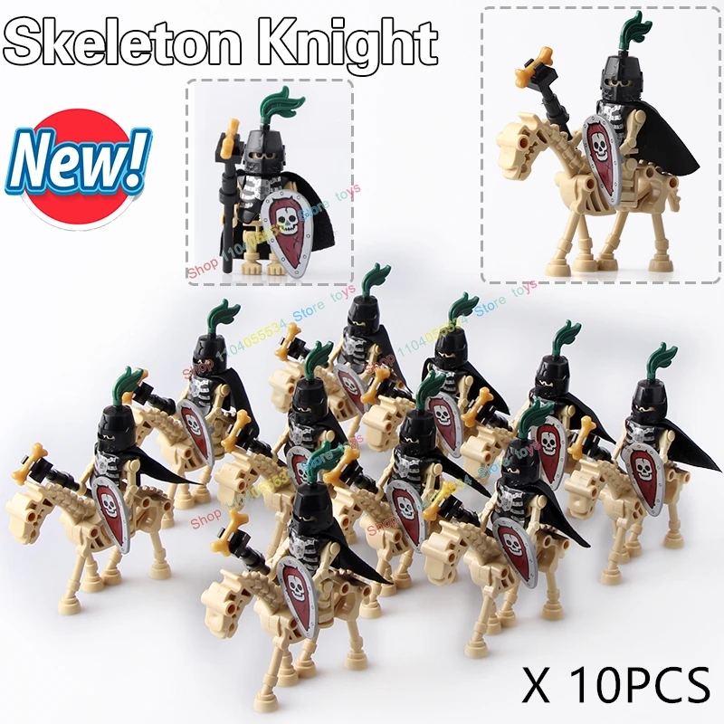 10PCS AX9815-16 Medieval Military Cavalry Skeleton Knight Troop Assemble scene bricks Building Block Action Figure Kids for Toys