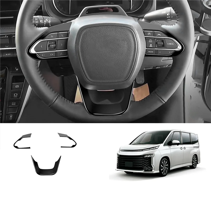 

3X RHD Car Interior Steering Wheel Cover Trim Sticker Kits For Toyota Voxy Noah 90 Series 2022 2023+ Glossy Black