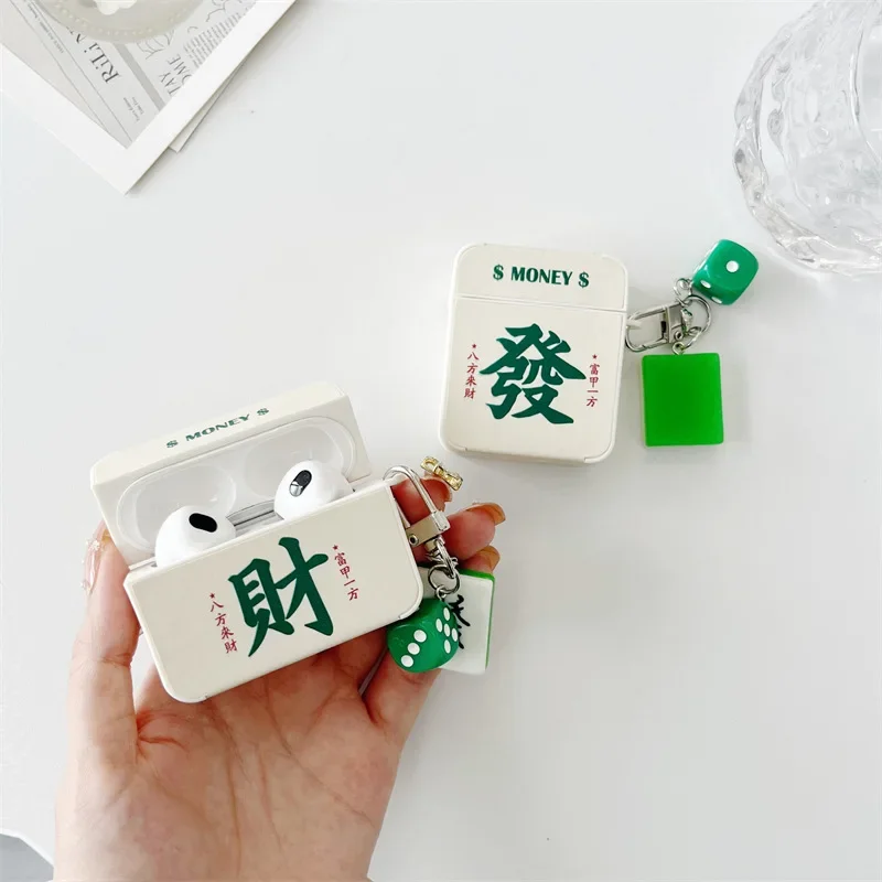 

Mahjong Pendant Case for AirPods 4 Airpod 1 2 3 Pro Pro2 Bluetooth Earbuds Charging Box Protective Earphone Case Cover