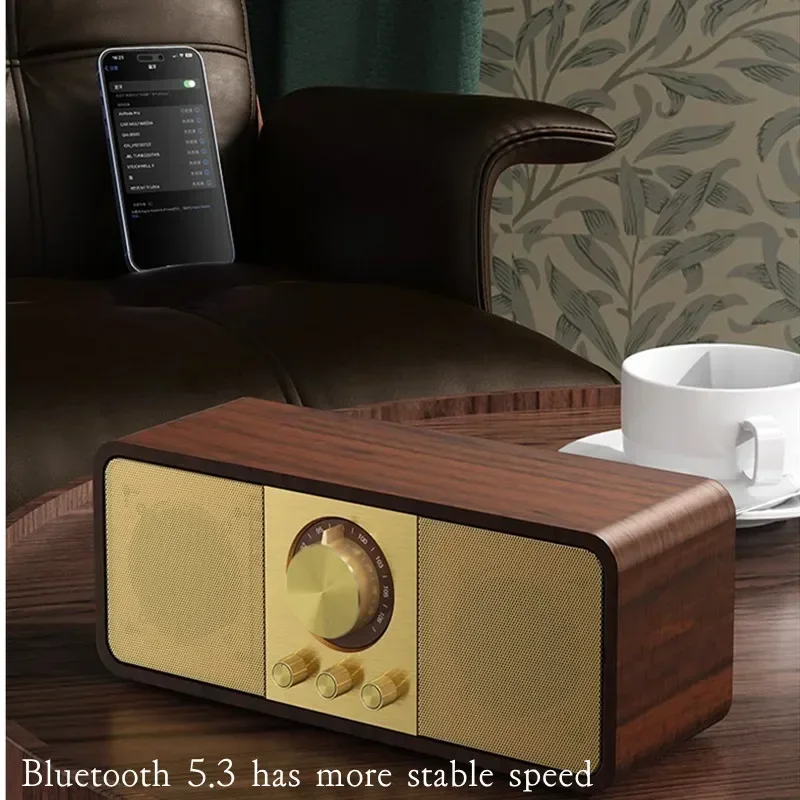 Portable Retro FM Radio Wooden Radios Receiver Wireless Hi-fi Stereo Bluetooth Speakers Support TF Card/U Disk/Aux Playback Mode