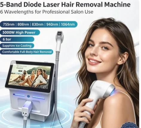 5 Wavelength Diode Laser Hair Removal Machine 755nm 808nm 830nm 940nm 1064nm Ice Point Painless FAC Technology 5000W High Power