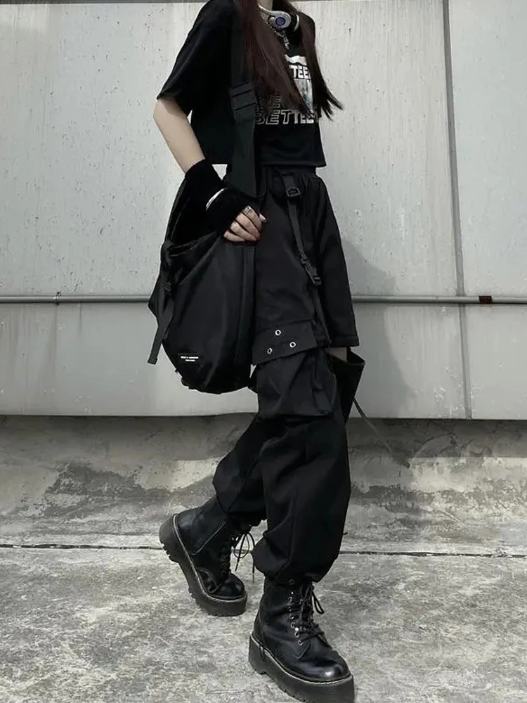 QWEEK Techwear Gothic Detachable Cargo Pants Women Harajuku Oversize Pockets Hollow Out Joggers Trousers Female Hippie Punk