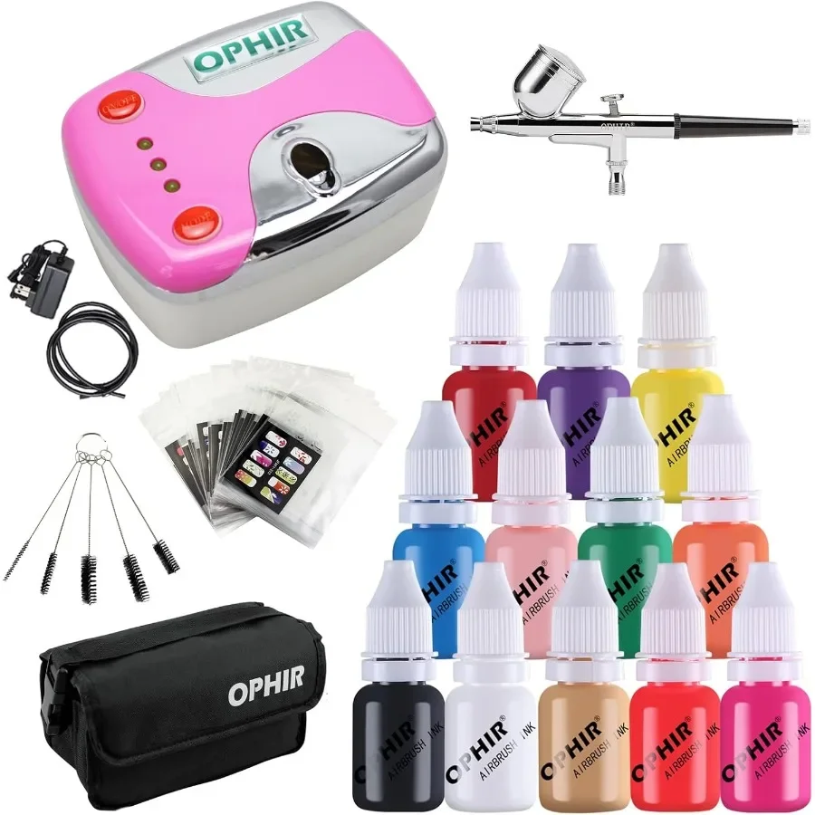 

Professional Nail Art Airbrush Machine with 12Color Nail Paint Ink Set 0.3mm Precision Airbrush Kit Includes Stencils Storage B