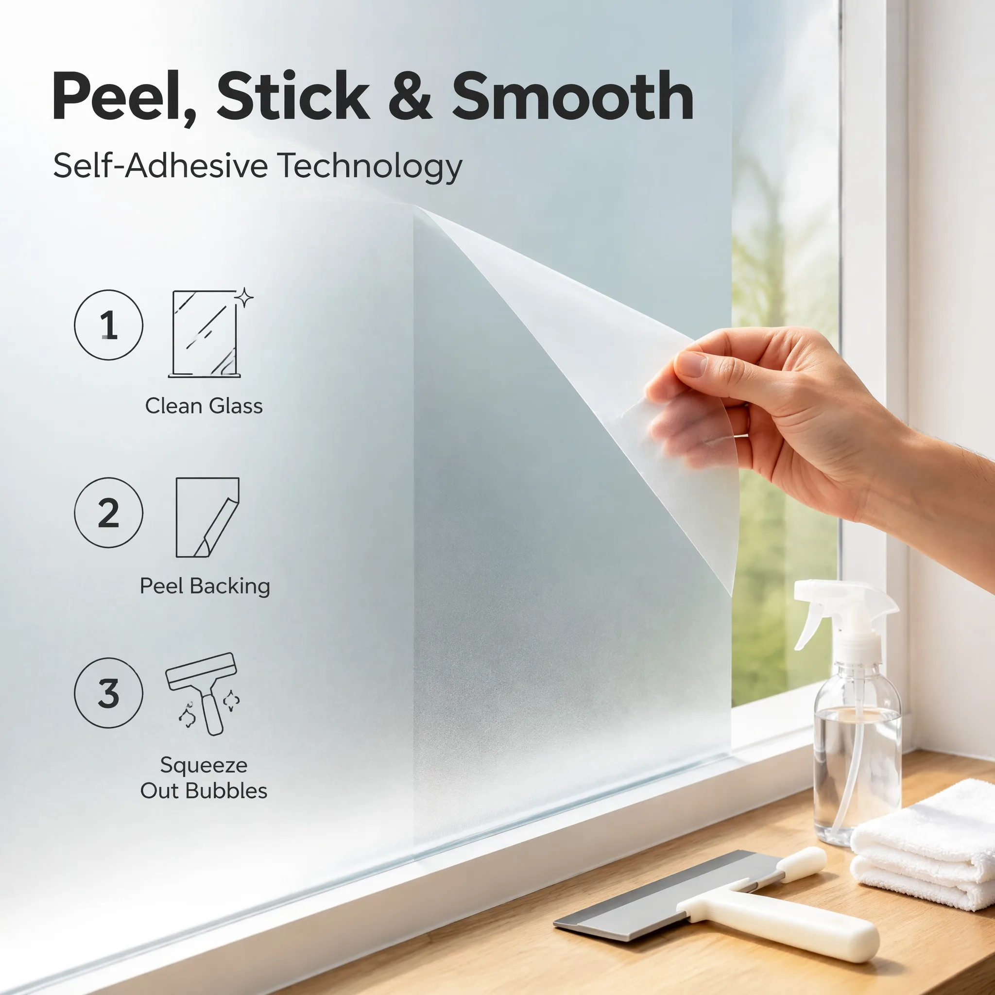 Matte Frosted Self-Adhesive Window Privacy Film Opaque Glass Sticker for Home Decor Privacy Protection