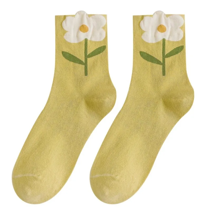 5 pares 3d floral feminino meados de bezerro meias quentes estilo japonês primavera outono casual menina escola meias longas tornozelo mulher 2025