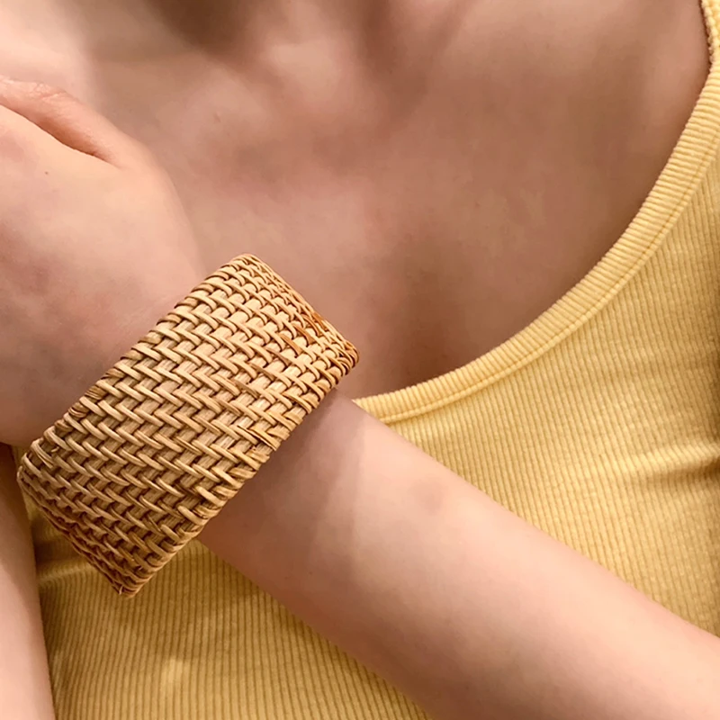 

Simple Rattan Woven Bracelet Vintage Classic Ethnic Style Bangle Summer Beach Vacation Ornaments Bohemian Braided Bracelets