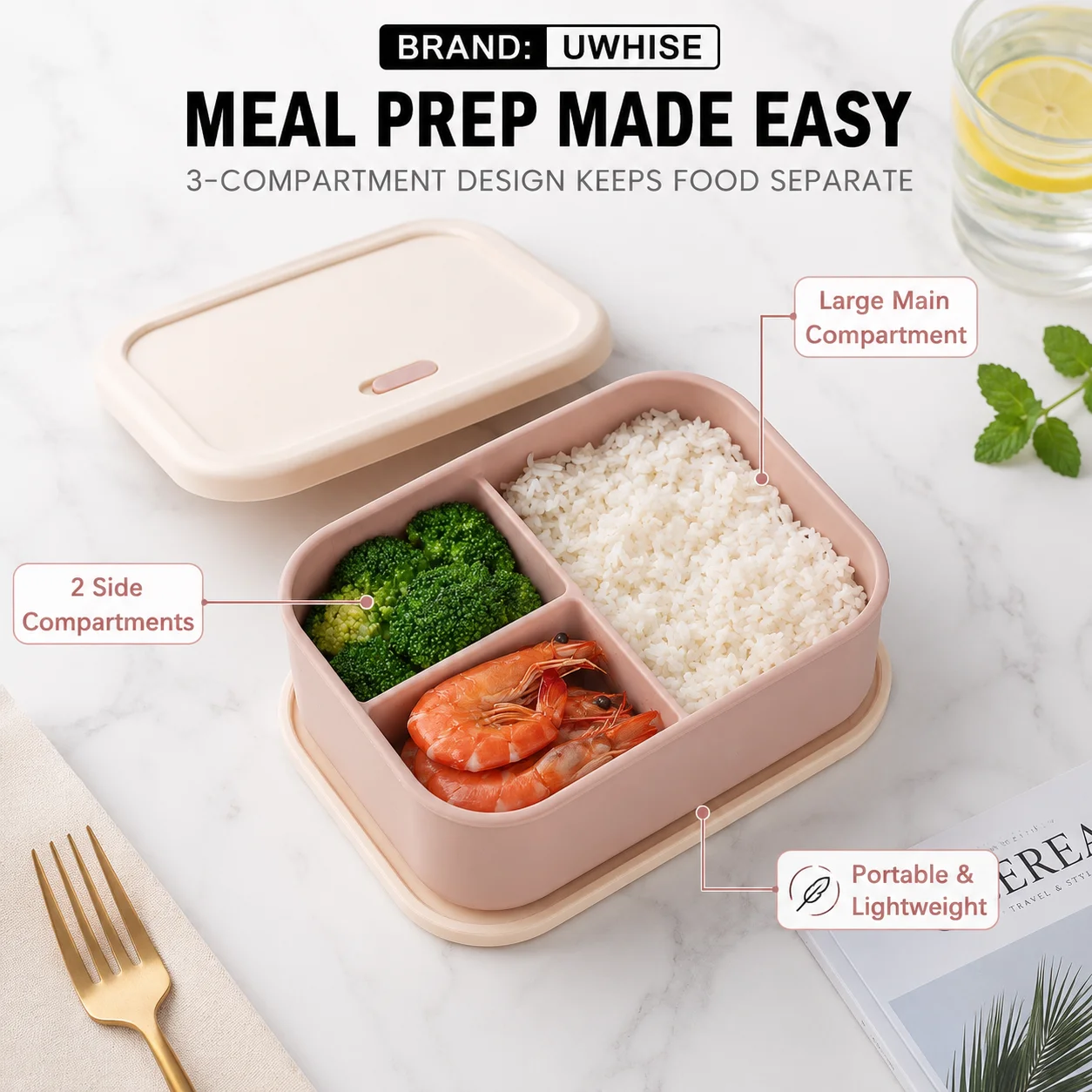 صندوق طعام سيليكون من UWHISE ب - مراجعة Meal Prep Kinder وسعره