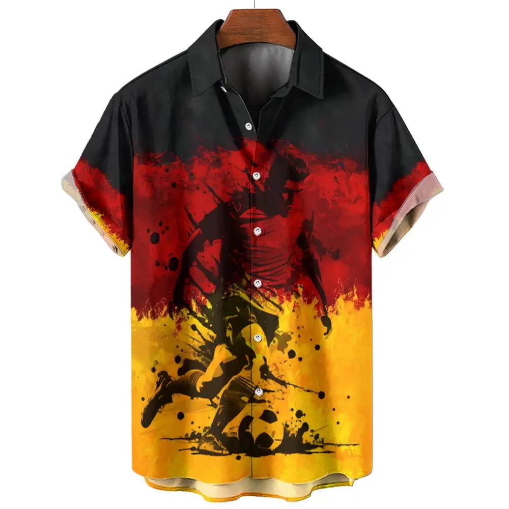 Chemise de football allemande pour hommes, manches courtes, motif imprimé, mode streetwear, vêtements respirants pour hommes, chemises hawaïennes, été décontracté