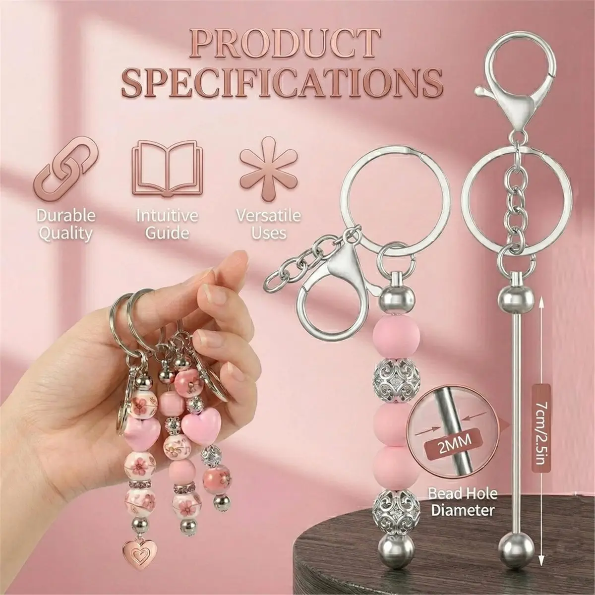 Multi-use Gear DIY Keychain Bars - Beadable Metal Rod for Custom Keychains, Fashion Accessories & Clothing Decoration Components