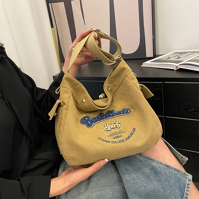 

2025 New Korean-Style Crossbody Bag - Canvas Tote with Letter Print, Spacious & Lightweight, Perfect for School, Work & Shopping