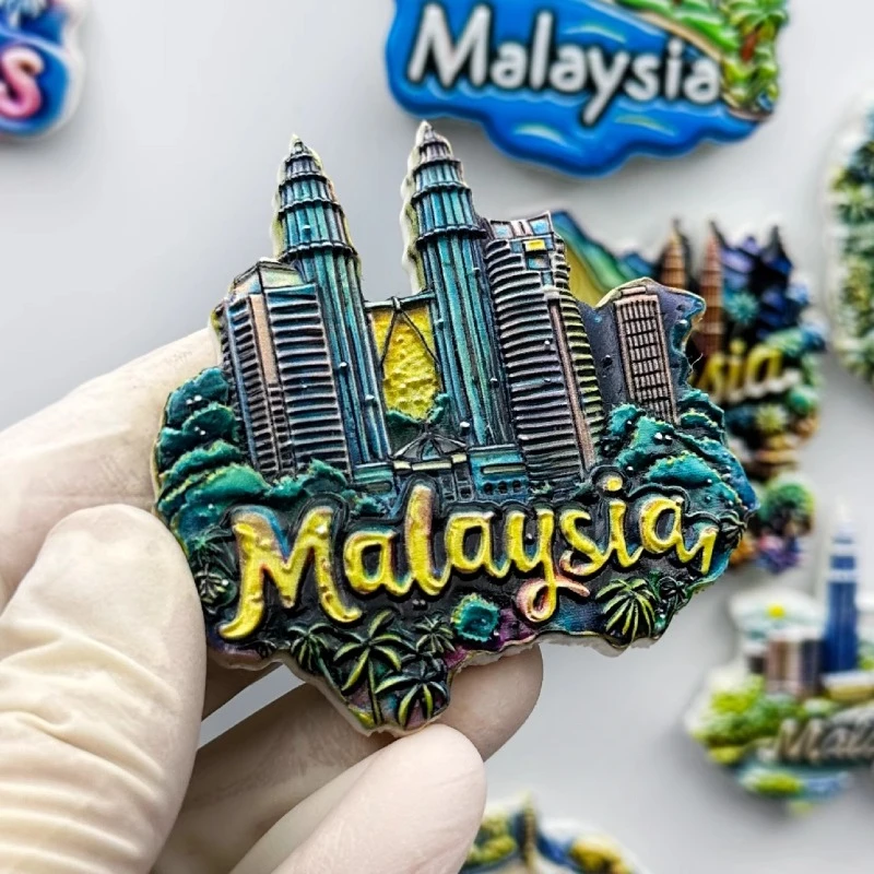 Malaysia Fridge Stickers Kuala Lumpur Travel Souvenirs Hibiscus Flowers Petronas Twin Towers Fridge Magnets Wedding Gifts