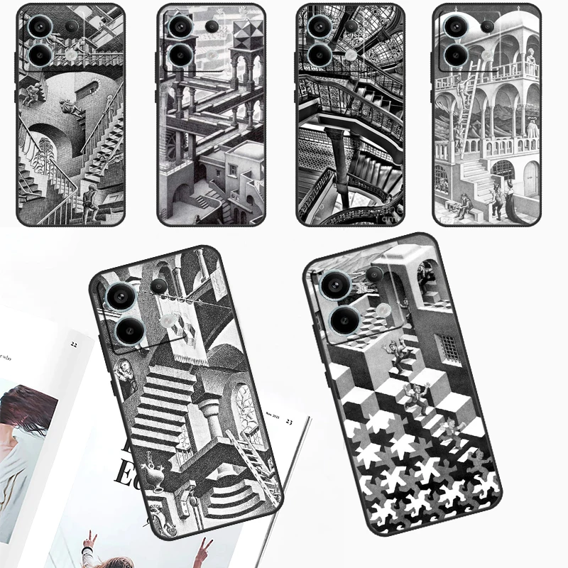 Escher Staircases Phone Case For Redmi Note 13 9 10 11 12 Pro Plus 10S 11S 12S Redmi 12 9C 10C 12C 13C Cover