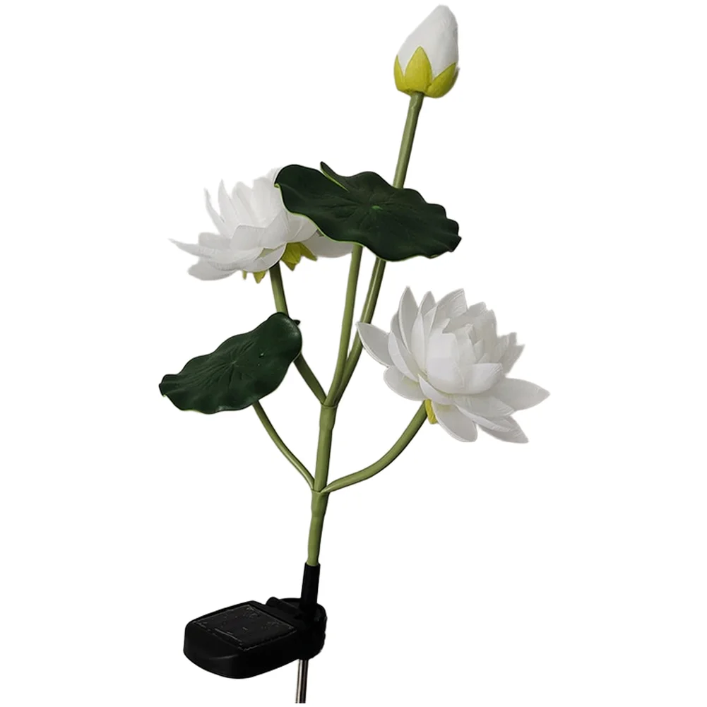 Lawn Decoration Solar Lotus Light For Landscape Lighting Three Head Design Realistic Floral Shape Solar Powered Charging