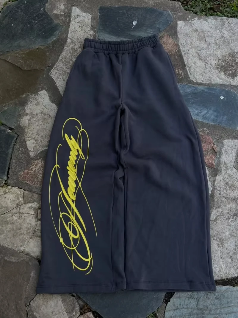 2026 Herren Mehrfarbige Jogginghose, Kursiver Gotischer Vertikaler Schriftzug, Kordelzug, Elastischer Bund, Hip-Hop Streetwear Hose für Kinder – Detail 4