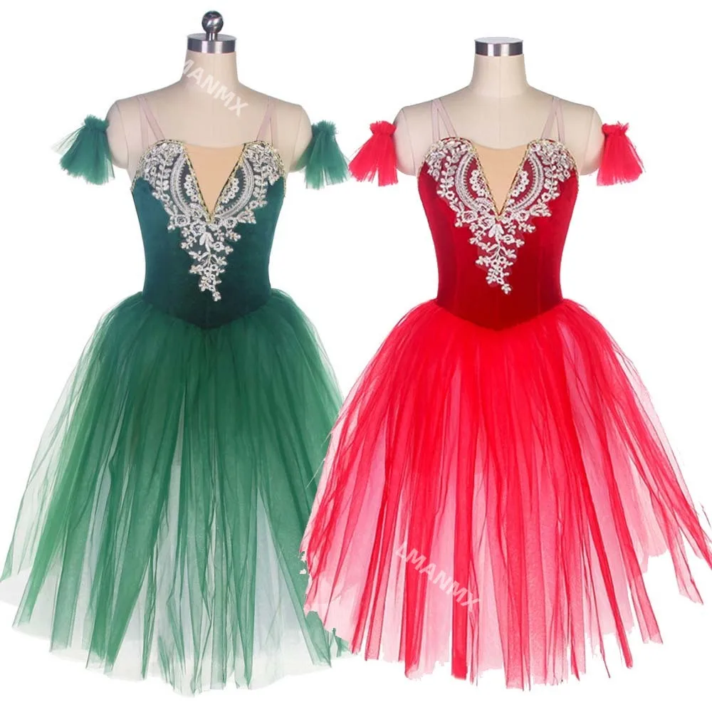 

Green Red Swan Lake Ballet Costume For Women Adult Romantic Classical Professional Long Tutu Dress Gymnastics Leotard For Girl